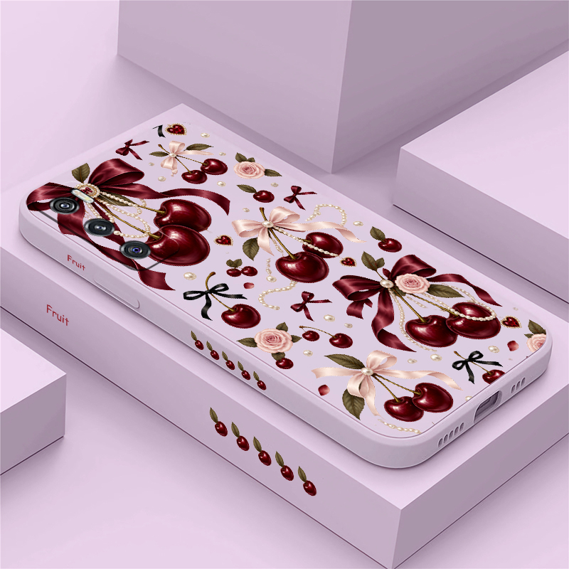 Vivo V40 - เคสลายโบว์สีชมพูและเชอร์รีสีแดง สำหรับ Vivo V70 FE V60